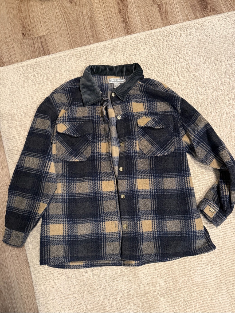 Dress Barn Navy and Tan Plaid Lightweight Shacket